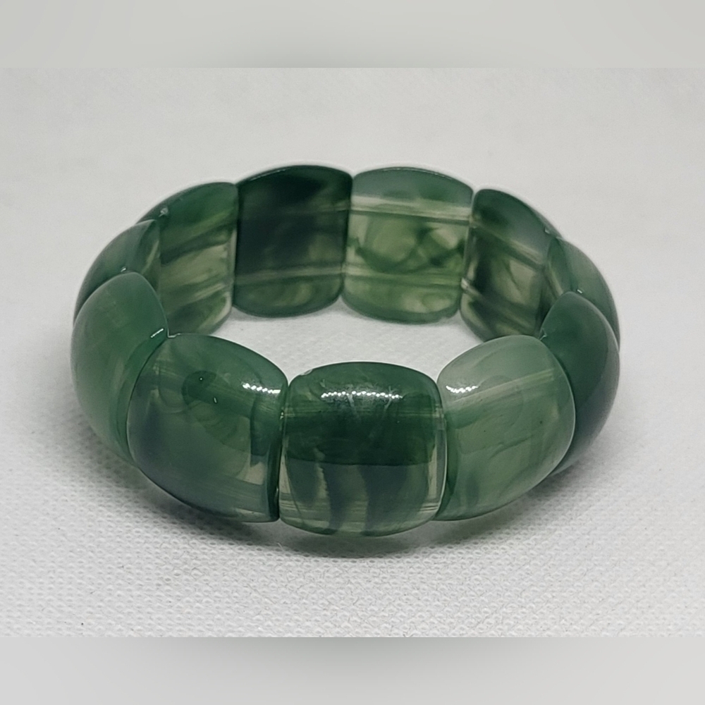 Green Faux Jade Stretch Bracelet Chunky Statement Jewelry